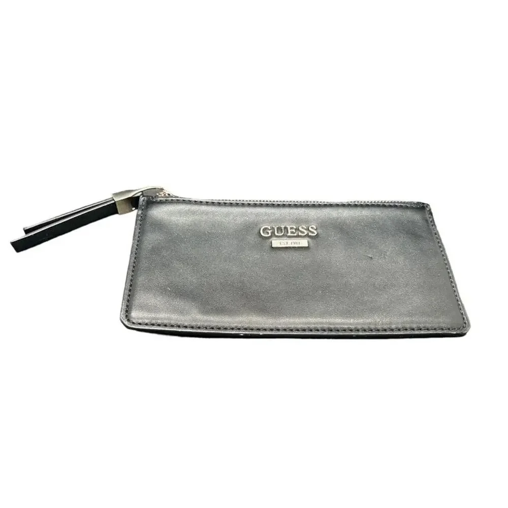 Guess Black Clutch Wristlet with Tassel Pull and Monogrammed Interior Liner